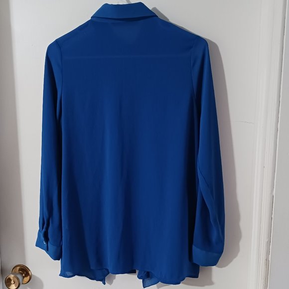 Zara Basic Women's Ruffle Blouse Blue Medium - Picture 3 of 3